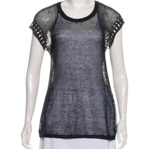 IRO Mesh Sheer Short Sleeve Linen Scoop Neck Manuela Top Black Size XS